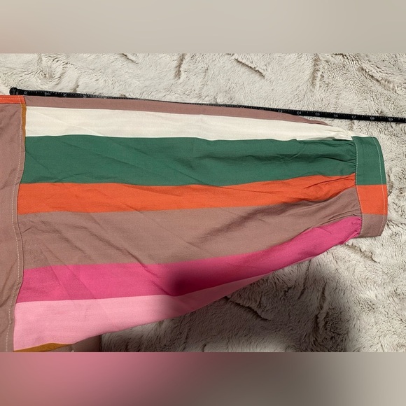 Entro Vibrant Colorful Long Sleeve Striped Button Down Blouse - Picture 5 of 9